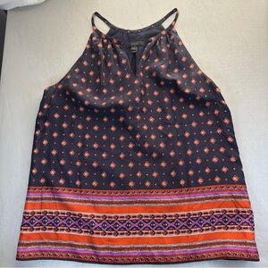J Crew Navy Medallion Print 100% Silk Tank Top Size 10 Racerback